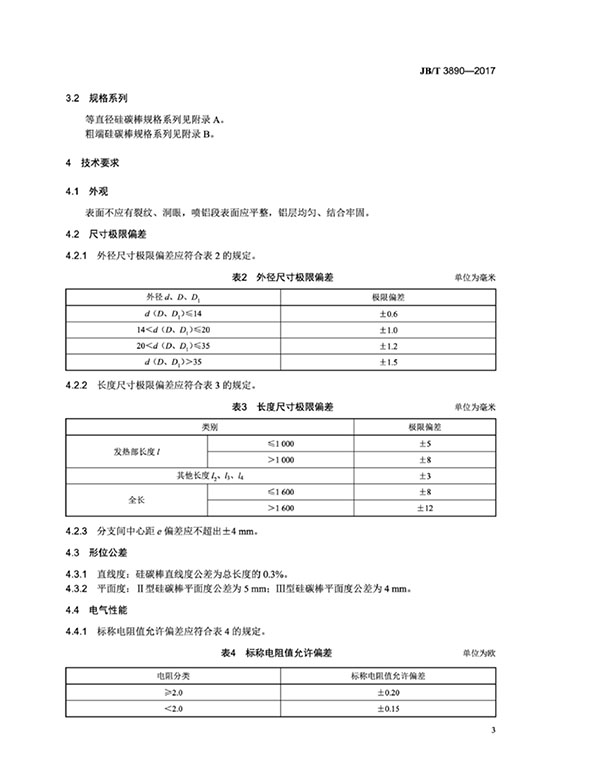 JB∕T 3890-2017 碳化硅特种制品 硅碳棒标准-7