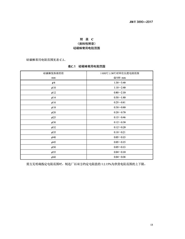 JB∕T 3890-2017 碳化硅特种制品 硅碳棒标准-17